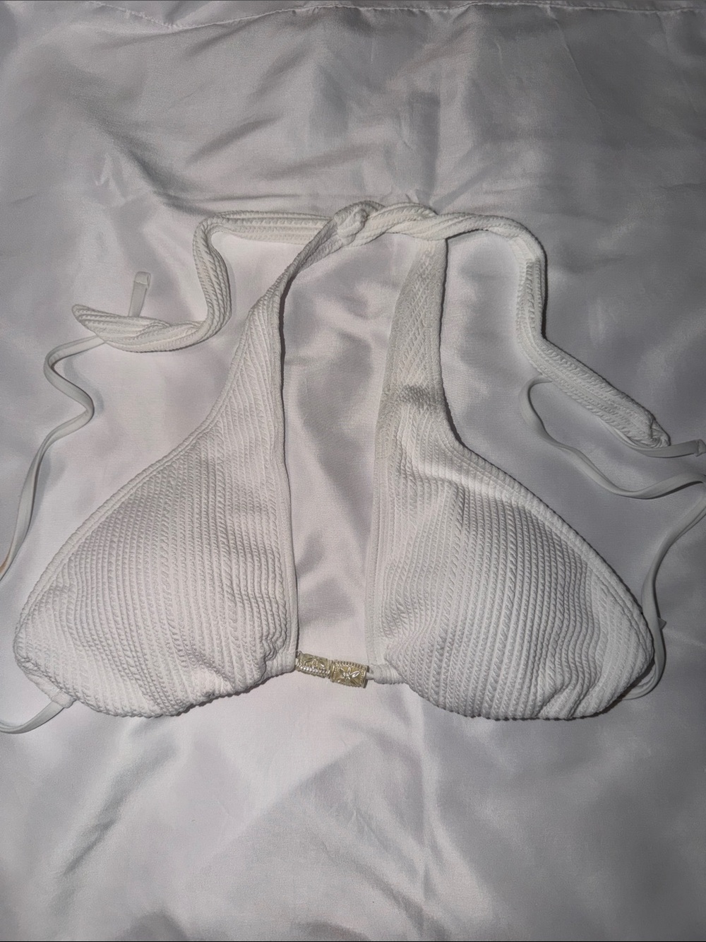 SHEIN White Ribbed Halter Triangle Bikini Top